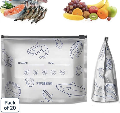 FreshLock™ – Reusable Foil Zip Lock Storage Bags (Pack of 20)