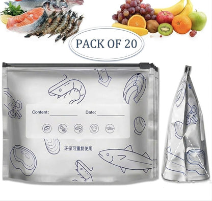 FreshLock™ – Reusable Foil Zip Lock Storage Bags (Pack of 20)