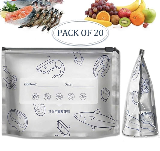 FreshLock™ – Reusable Foil Zip Lock Storage Bags (Pack of 20)
